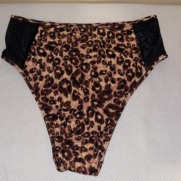 Aerie womens bikini bottom medium Animal Print High Cut cheeky black tan NWT - Picture 6 of 9